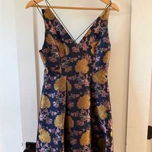 Topshop Navy and Gold Floral Midi Dress